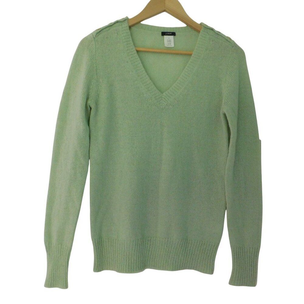 J Crew Womens V Neck Sweater Wool Mohair Blend Size Small Light Green